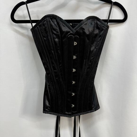 Vintage Goth Aster Black Corset Lace Up Sweetheart Neck Front Metal Hooks 18 - Picture 1 of 8
